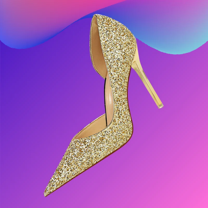 New Fashion Sexy Nightclub Thin Heel High Heels Shoe Shallow Mouth Pointed Toe Side Hollowed Out Biling Sequin Single Shoes