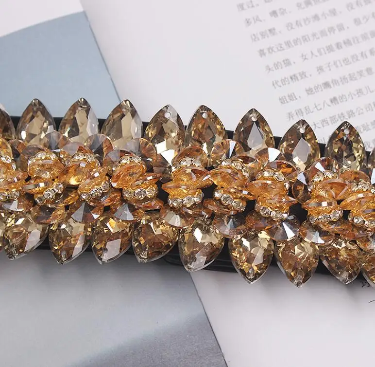 Wanita Runway Fashion Berlian Imitasi Manik-manik Elastis Cummerbunds Wanita Korset Ikat Pinggang Dekorasi Sabuk Lebar R207