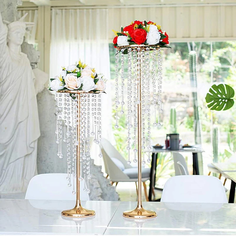 

2 Pieces Wedding Home Decoration Flower Road Lead Golden Acrylic Crystal Wedding Table Center Decoration