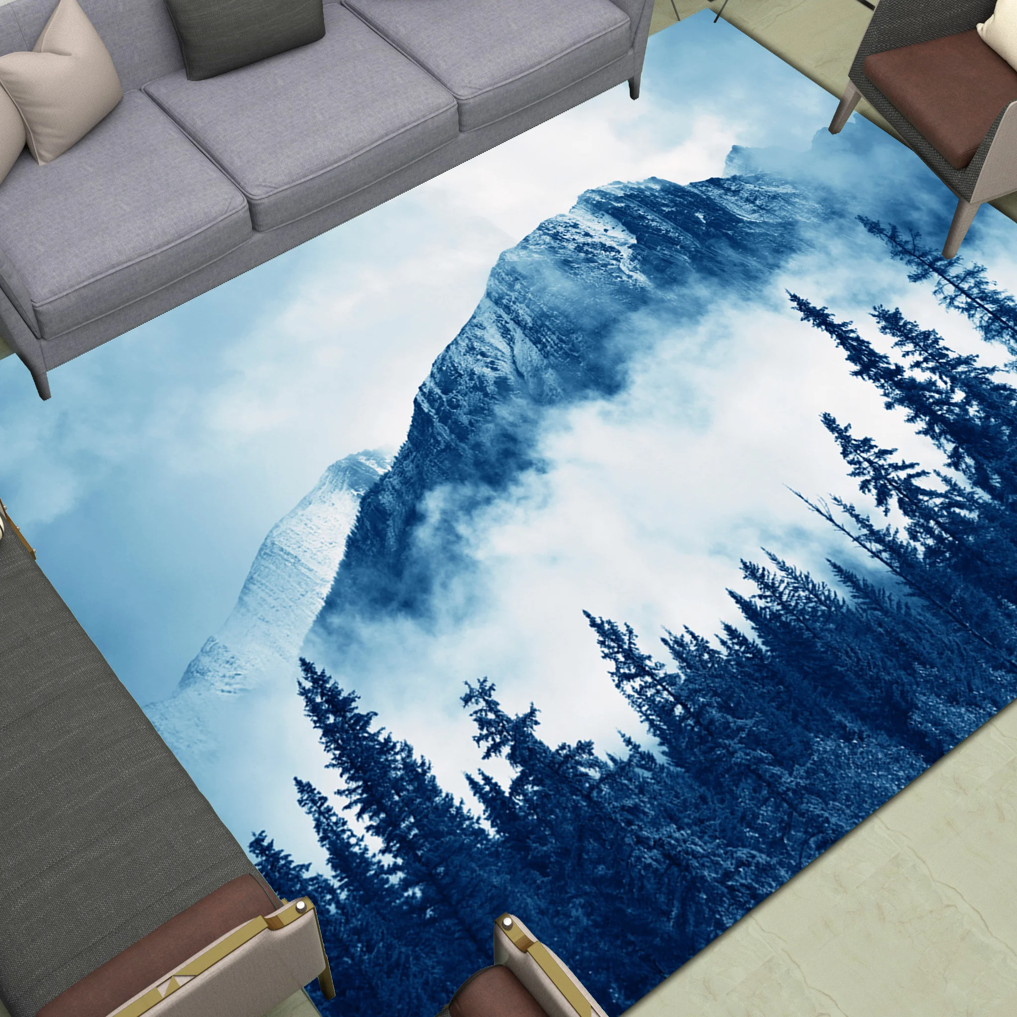 

Area Rugs Large Mountains Between Clouds In The Evening Kitchen Floor Mat Living Room Bedroom Bathroom Decor Carpet Landscape