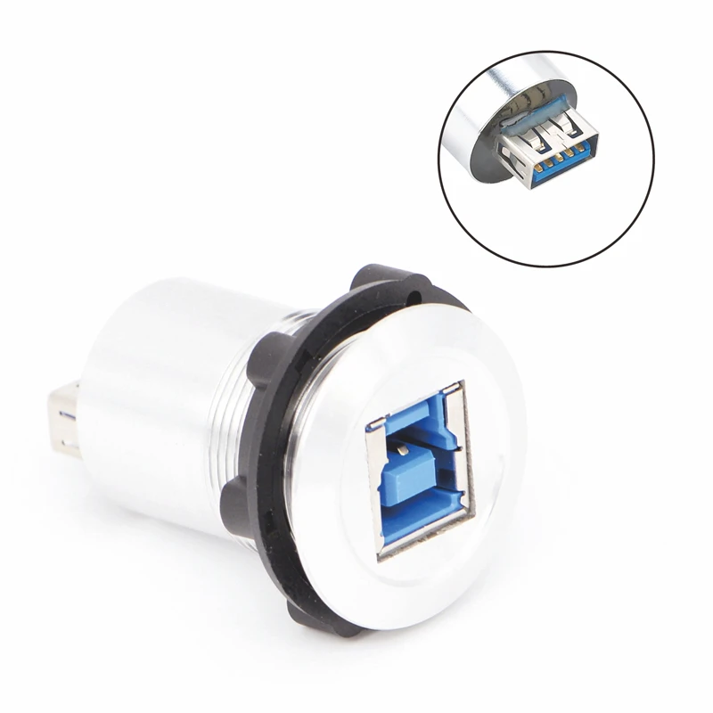 

22mm USB connector socket mounting diameter metal USB3.0 Female B to Female A with silver surface