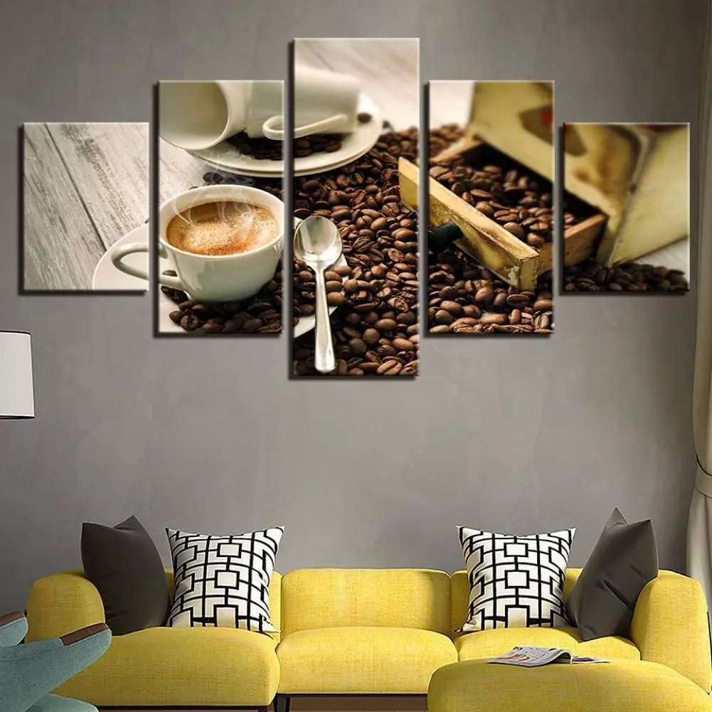 5 Pieces Wall Art Canvas Painting Coffee Bean Kitchen and Restaurant Poster Modern Home Decor Canvas Pictures For Living Room