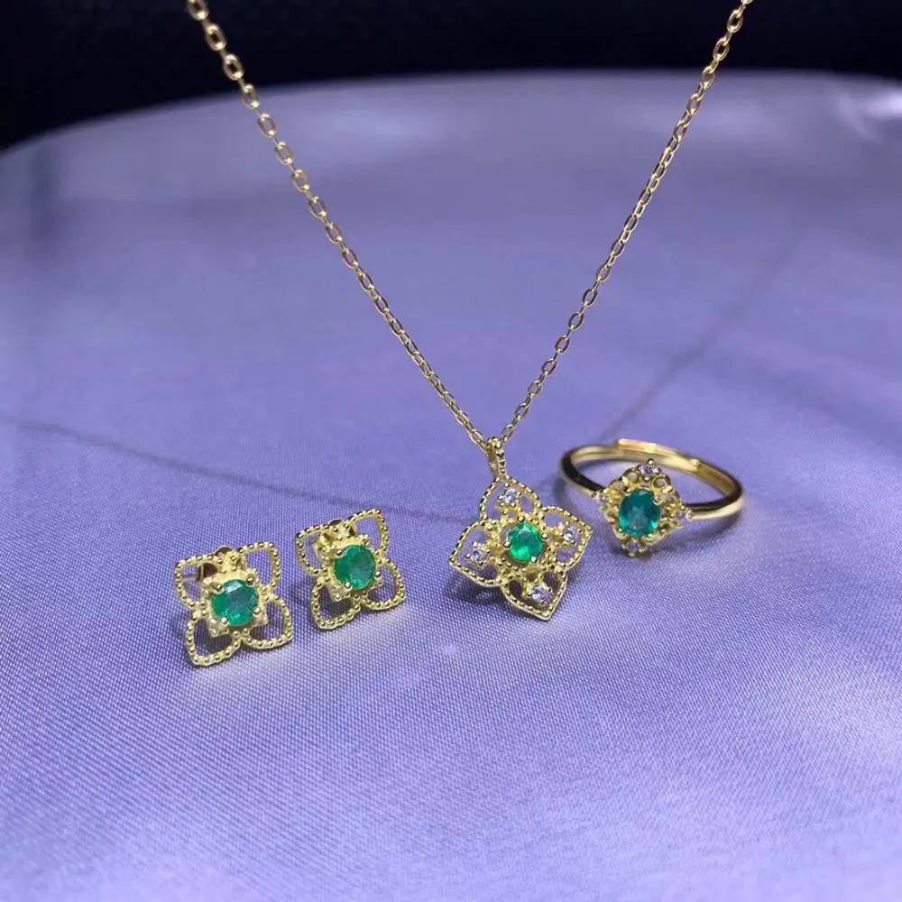 

KJJEAXCMY бутик ювелирных изделий из стерлингового серебра 925 пробы с инкрустацией из натурального изумруда, ожерелье, серьги, комплект колец, поддержка теста, красивый