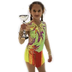 Rhythmic Gymnastics Leotards Girls Women Kids Competition Skirts Colorful Tassels Aerobics Leotards Child Figure Skating