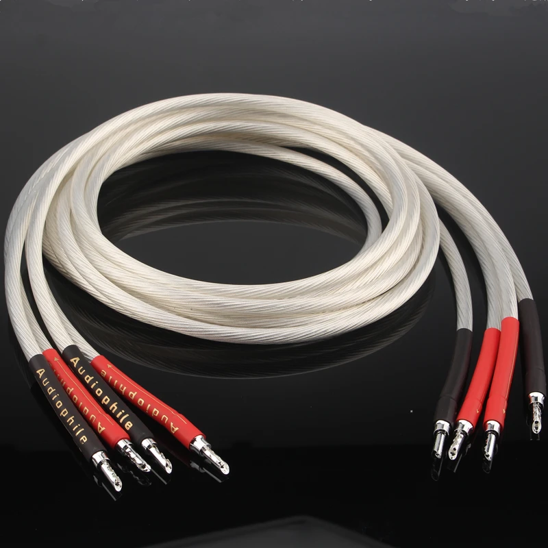 Silver Plated HiFi Audio Speaker Cables with Dual Wire Banana/Spade Plugs