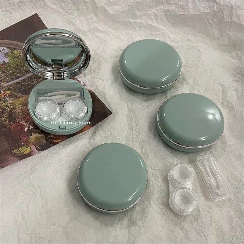 Pure Desire Green Round Color Contact Lens Case Box Women Elegant Portable Color Contact Lenses Container Travel Set Gift Girl