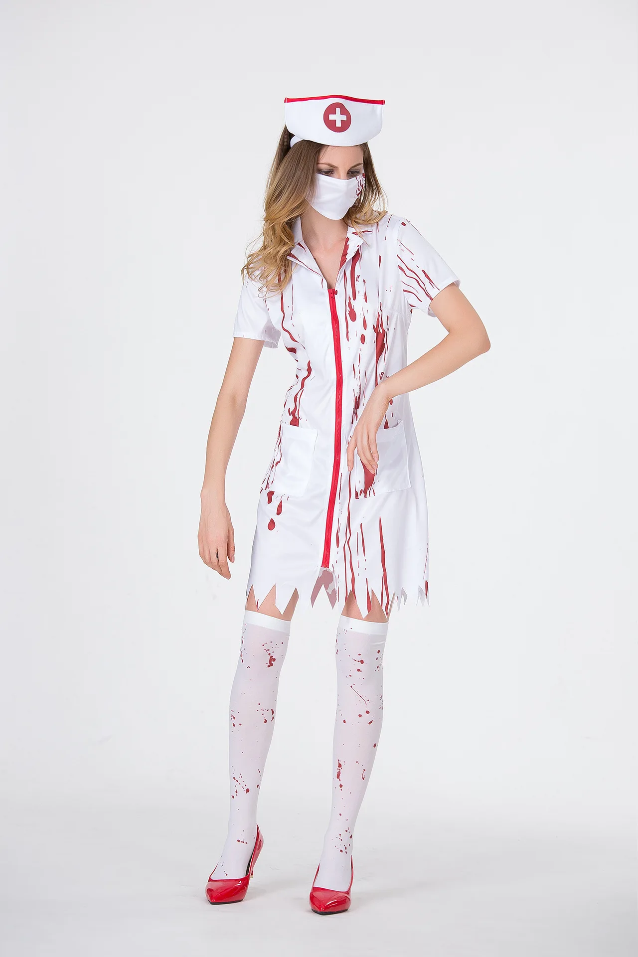 Halloween vampiro sangrento horror hospital enfermeira traje cosplay adulto fantasia vestido halloween traje para mulher