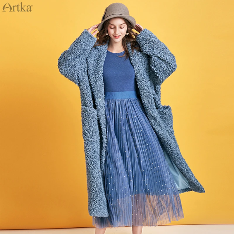 ARTKA 2019 New Winter Women Coat Faux Fur Lambswool Oversized Jacket Coat Casual Thick Warm Long Outwear For Women FA10095D