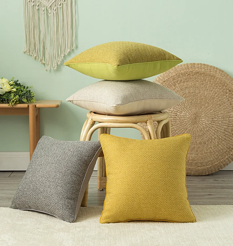 Ins Simple Plain Throw Pillow Case Cotton Linen Stitching Pillowcase High Quality Sofa Cushion Cover Decorative 30*50cm 45*45cm