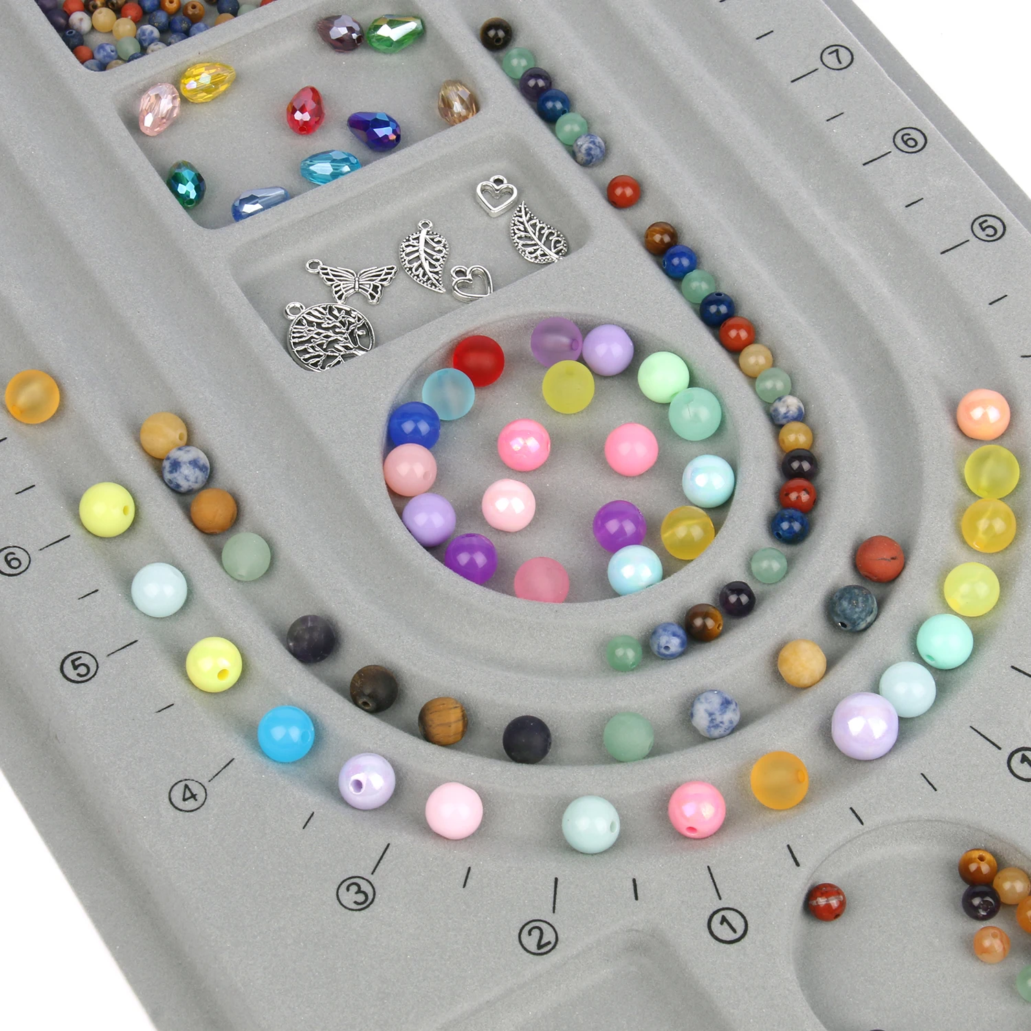 Gray Flocked Bead Board For DIY Bracelet Necklace Beading Jewelry Making Organizer Tray Design Craft Measuring Tool Accessories