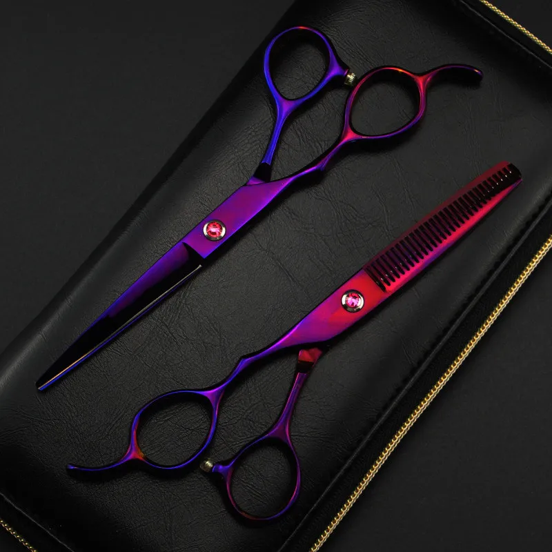 professional japan 440c purple Left handed 6 '' hair scissors cutting barber makas haircut thinning shears hairdressing scissors