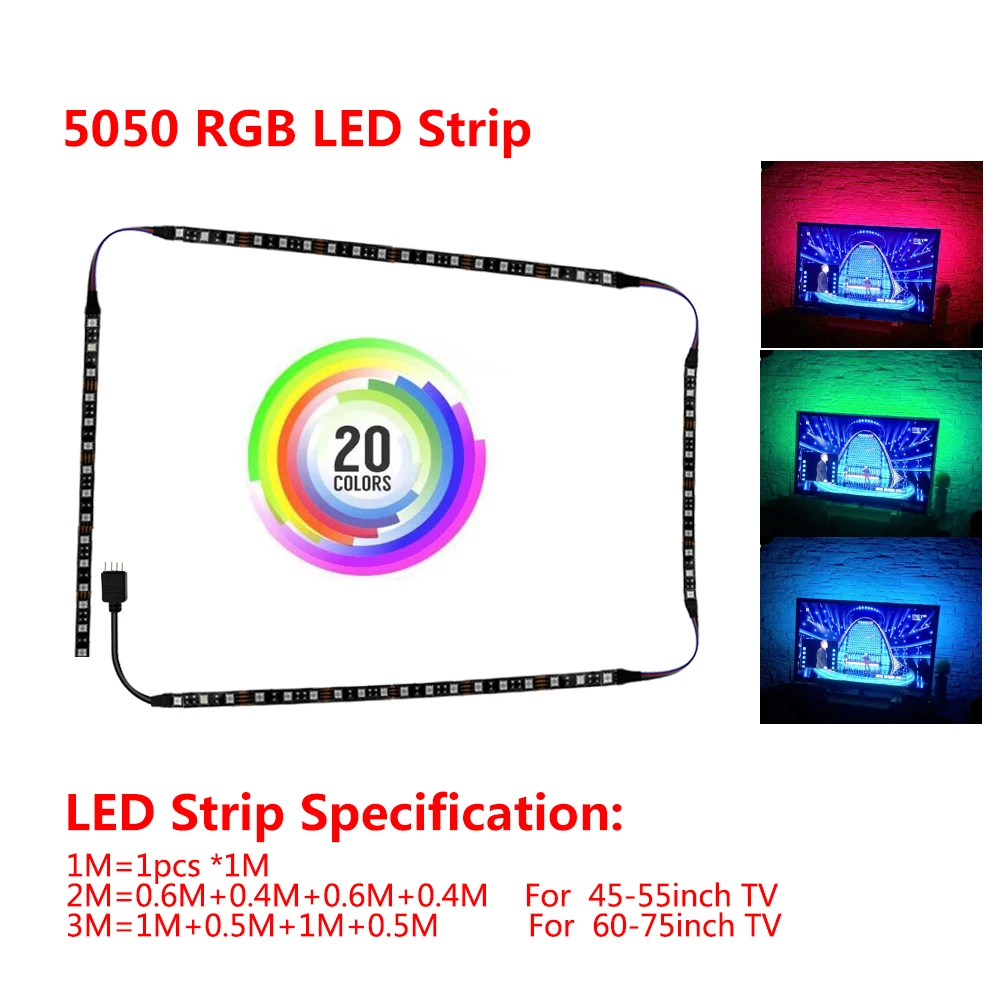 USB taśmy LED 5050 RGB elastyczne światło LED DC5V kolor RGB zmienny oświetlenie tła do TV.