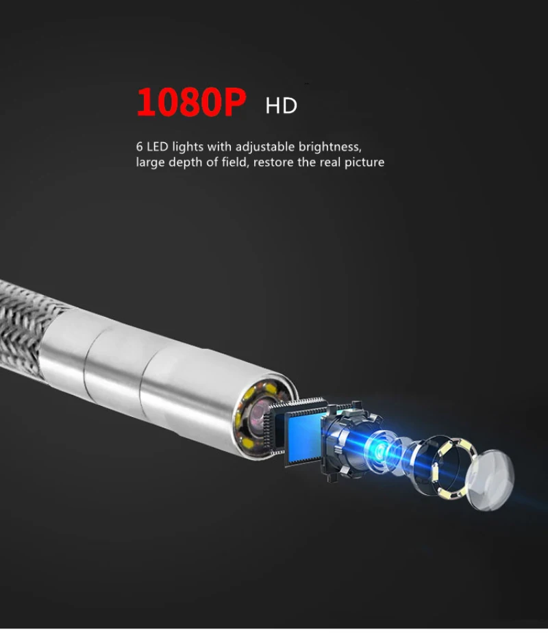 6mm 8mm 360 Degree Rotation Industrial Automotive Endoscope Camera HD Steering Sewer Borescope Waterproof for iOS Iphone Android