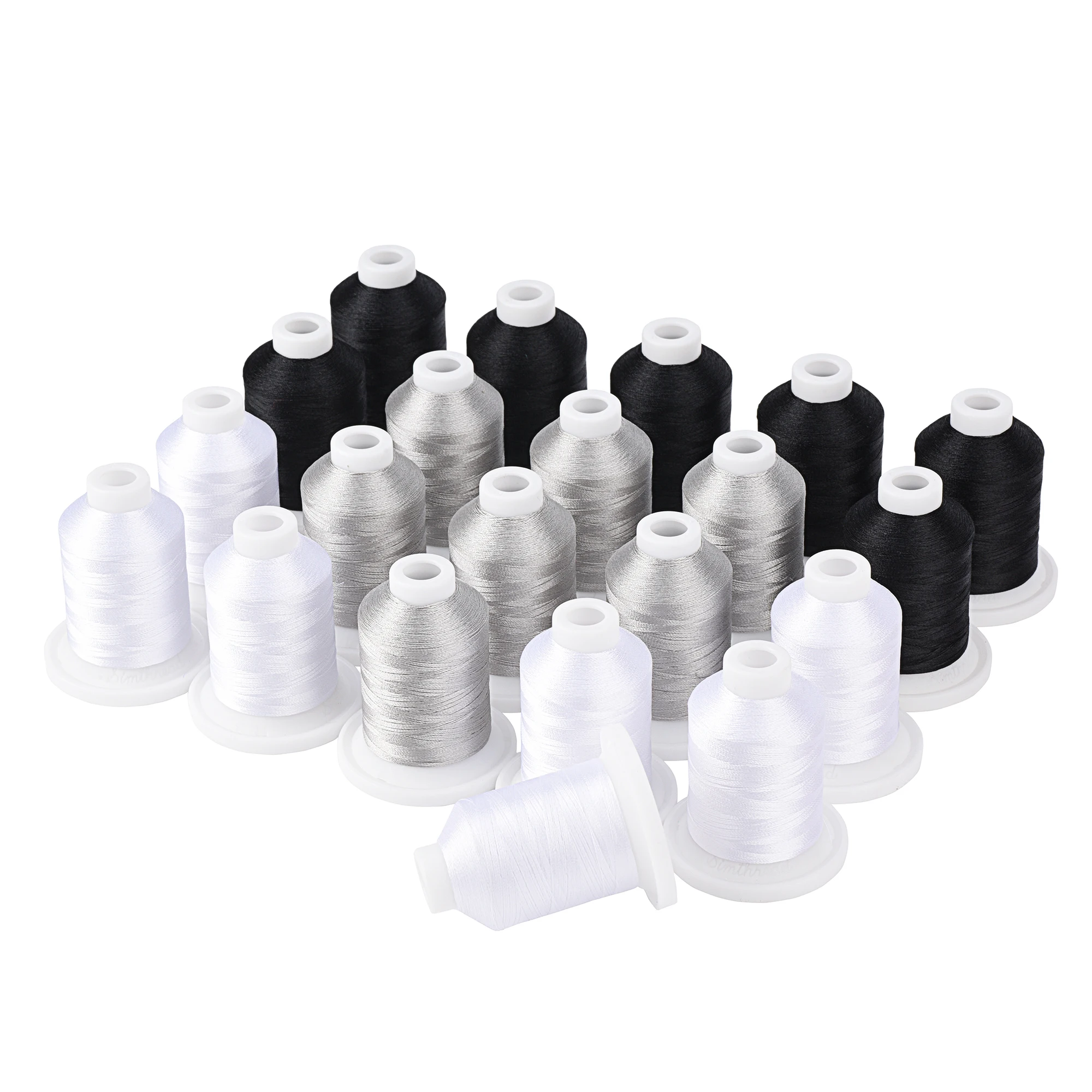 Simthread Polyester Embroidery Machine Thread 21 Upgraded Snap Spools 800Y - 3 Classic Colors, White Black Red or Grey