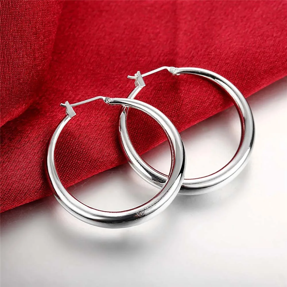 Korean Diameter 34mm Big Solid Circles Hoop Earrings For Women 2022 925 Sterling Silver Brincos De Prata Fine Jewelry For Female