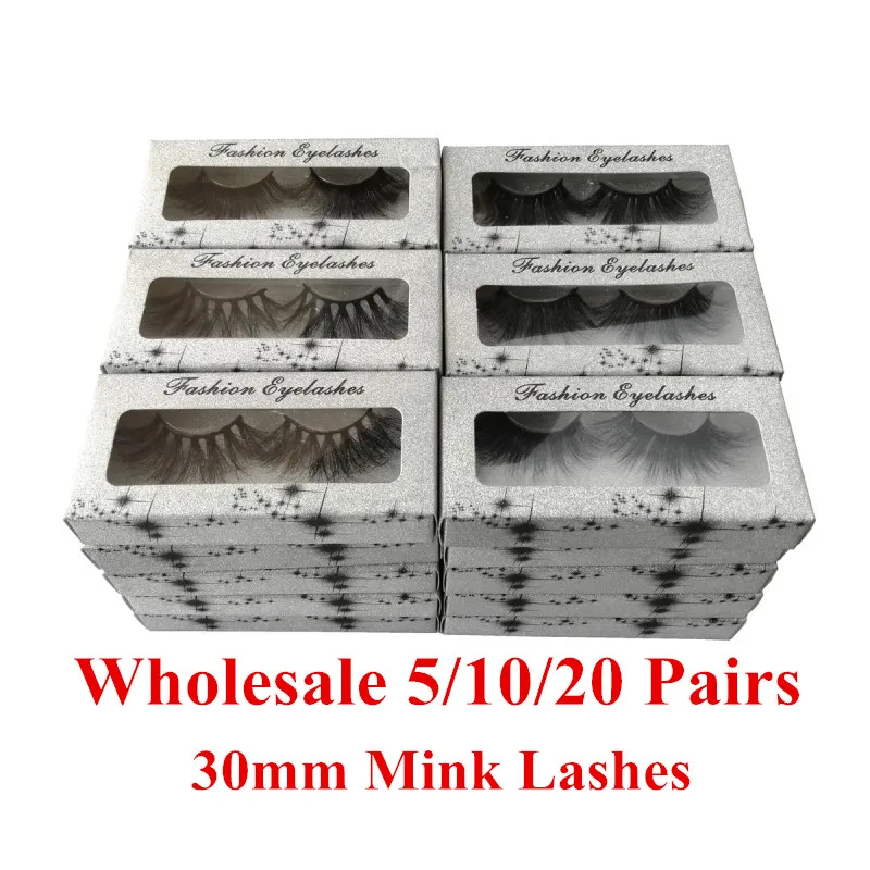 Wholesale 5/10/20 Pairs Mink Eyelashes 30mm Long Strip Lashes Hand Made Makeup 3D Eyelash Extensions Beauty