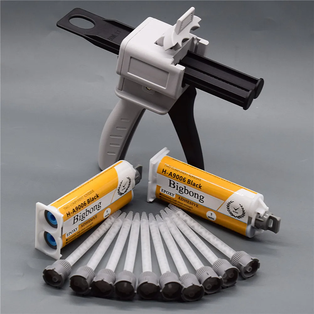 2 pz 50ml nero AB colle 1:1 colla epossidica adesivi con 10 pz 1:1 ugelli di miscelazione statica e 50ml pistola per colla 1:1 pistola per calafataggio manuale