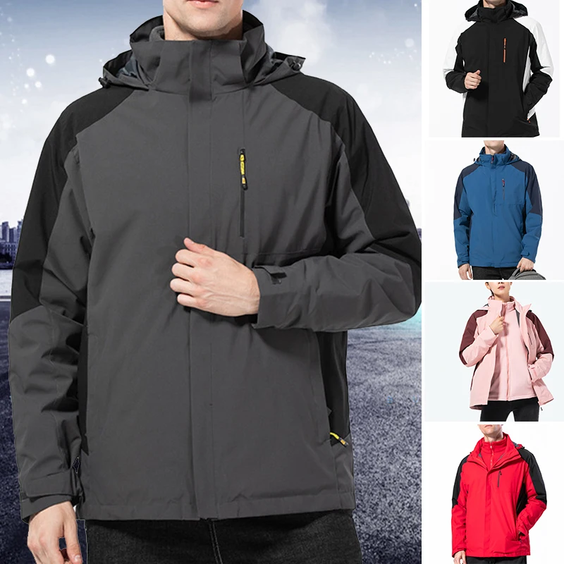 Women's Men's 3 In 1 Mountaineering Suit Detachable Waterproof Windbreaker Hooded Jackets Winter Supply d88