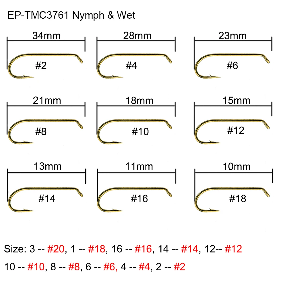 Eupheng 100pcs Wet Fishing Hooks Nymph Salmon Steelhead Streamer Barb Bronze Nickel Fly Fishinhg Hooks