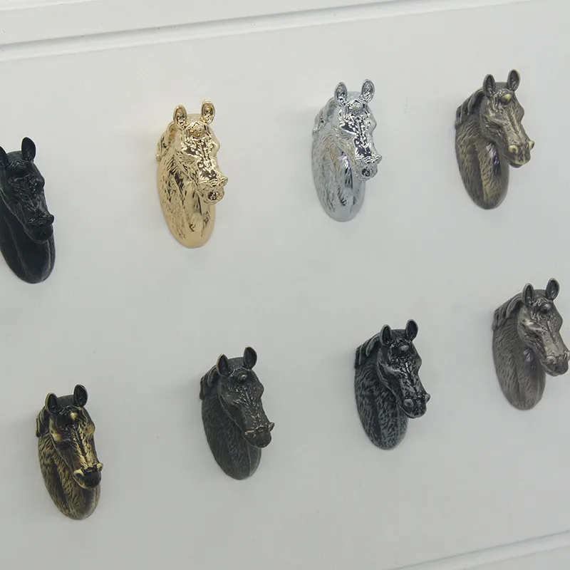 Zinc Alloy Cabinet Knobs Door Pull Handles Horse Head Deer Cupboard Drawer Wardrobe Furniture Handle Kids Kitchen Home Decor