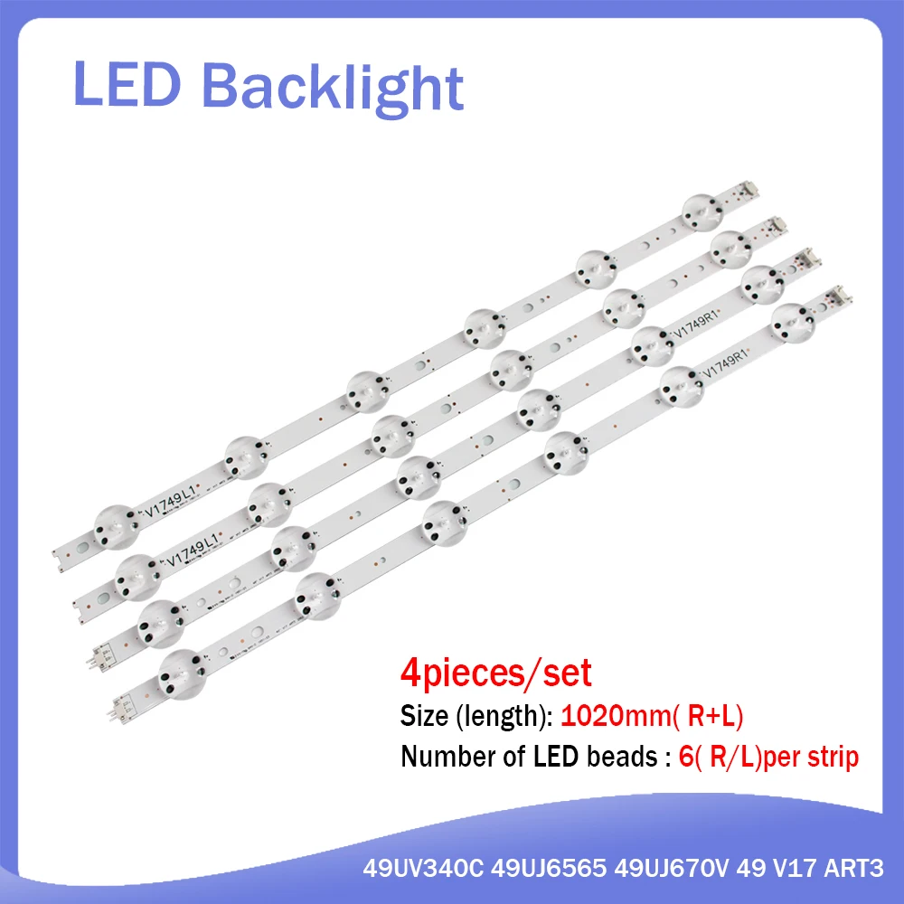 Tira de luz de fundo LED para LG, 4, 49UV340C, 49LJ614V, 49UJ6525, 49UJ6585, 49UJ6565, 49UJ651V, 49UJ670V, V17, 49, R1, L1, ART3, 2862, 2863