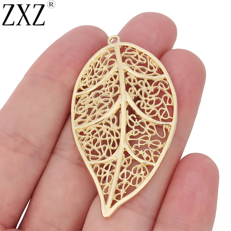 

ZXZ 5pcs Gold Tone Large Filigree Leaf Charms Pendants for DIY Jewelry Making Accessories 56x31mm