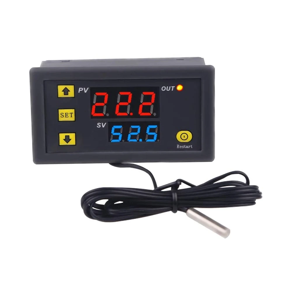 Línea de sonda W3230 20A, termostato con pantalla LED, Control de temperatura Digital, instrumento de Control de calor/refrigeración, 12V, 24V, AC110-220V