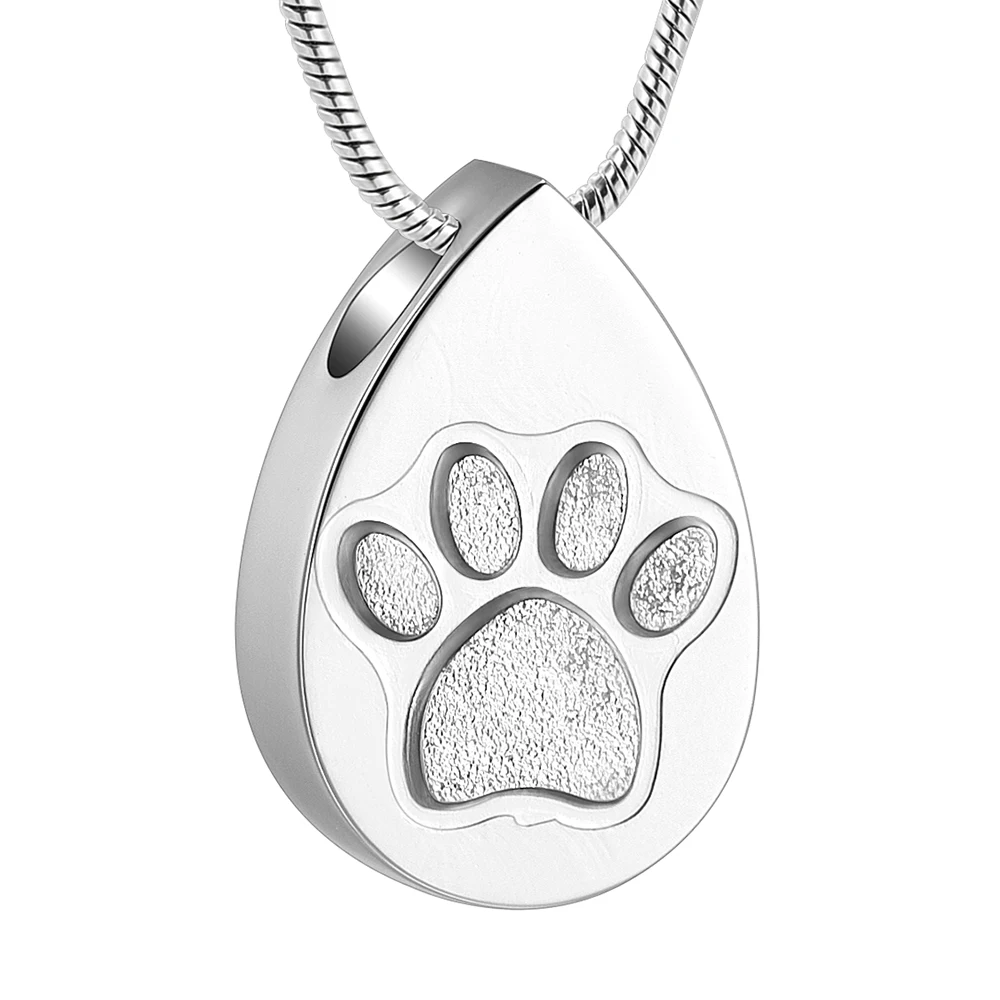

Sandblast Dog Paw Teardrop Cremation Urn Jewelry For Ashes Pet Dog Cat Keepsake Pendant Pet Memorial Necklace