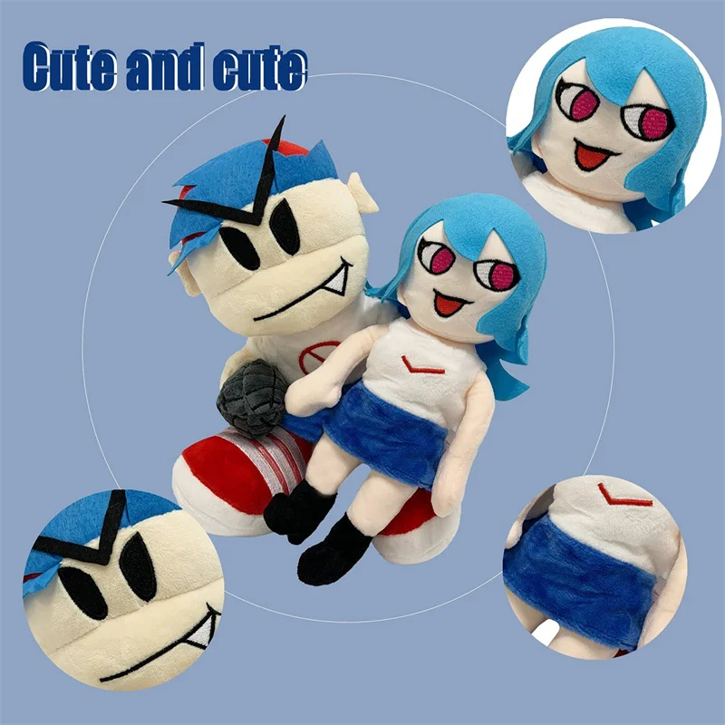 Sexta-feira à noite Funkin Plush Toy, azul namorada Tankman Skid Pump, Whitty Spooky Pico, Plushie Stuffed Doll Gift, namorado, 2pcs por lote