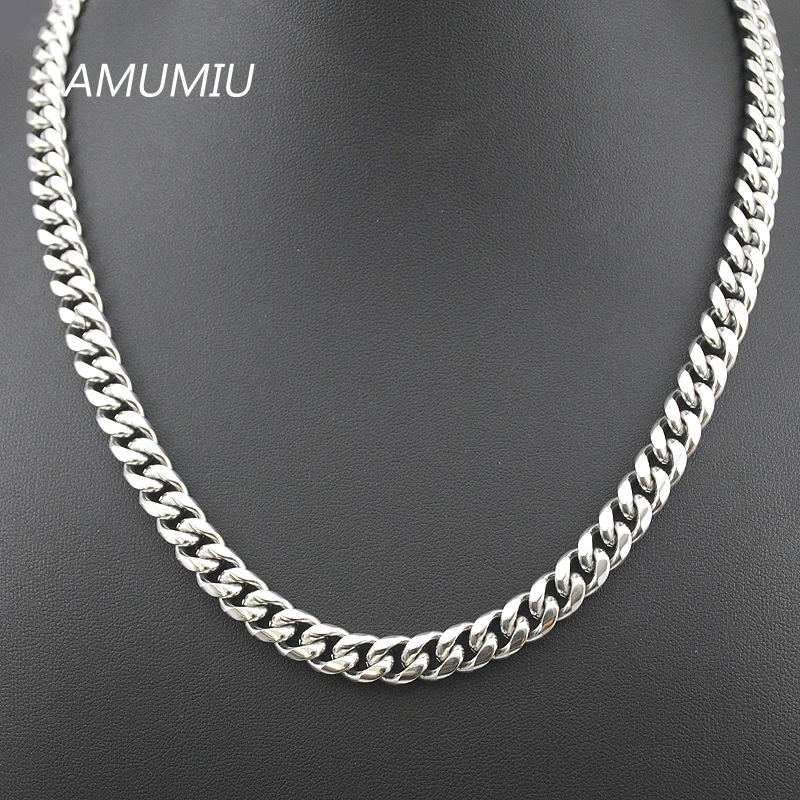 

AMUMIU 45/50/55/60/65/70cm 316L Stainless Steel Chain Link Necklace 9mm Men Jewelry Long Cuban Necklaces Gifts HN077