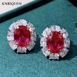 2023 Trend Earrings for Women Vintage 925 Sterling Silver 7*9mm Ruby Gemstone Lab Diamond Stud Earring Wedding Fine Jewelry Gift