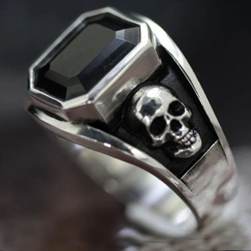 

2024 Trend Punk Black Onyx Skull Hip Hop Party Man Women's Ring Rings For Men Couple Rings Wedding Accessories Men Jewellery