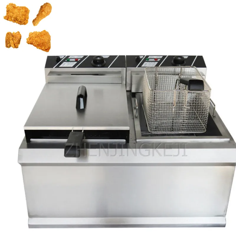 

26L Desktop Double Cylinder Electric Fryer Commercial Stainless Steel High Capacity Burger Shop Fry Pan Fried Chicken Machine