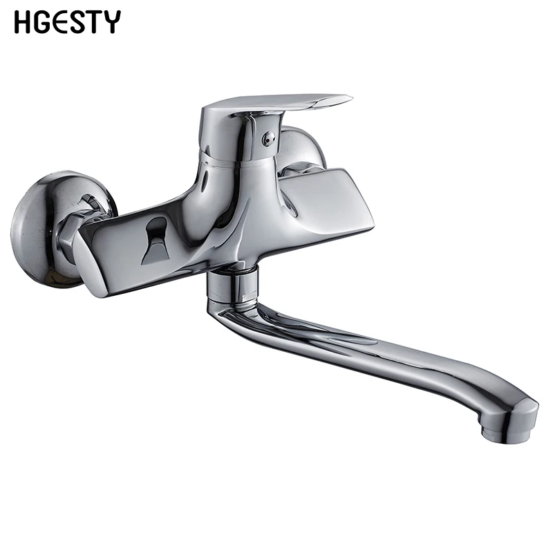 

Wall Mounted Kitchen Faucet 360 Degree Swivel Lengthened Vegetable Basin Faucet Double Holes Cold Hot Water Mixer Mop Pool Tap