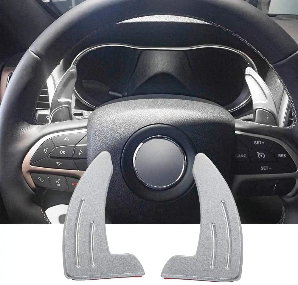 

2Pcs GSD Aluminum alloy Car Steering Wheel Shift Paddle Shifter Extension for Jeep Grand Cherokee 2014-2019 Silver