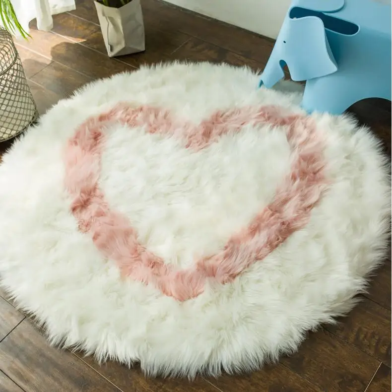 Long Hair Round Flower Shape Carpet Living Room Artificial Skin 8cm Thick Fluffy Mat Pad Anti-Slip Chair Sofa Cover Area Rugs