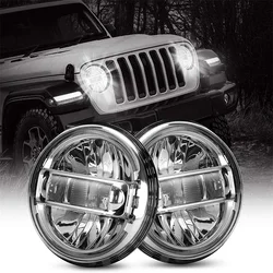 7 Inch Led Headlight DRL Round 7'' Headlights with Angel Eye for Jeep Wrangler Lada Niva 4x4 Uaz Hunter Hummer