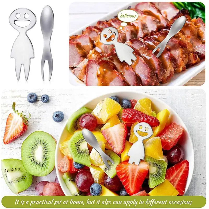 Stainless Steel Fruit Fork Cartoon Children Snack Cake Dessert Food Fruit Pick Toothpick Bento Lunches Party Decor Dinnerware