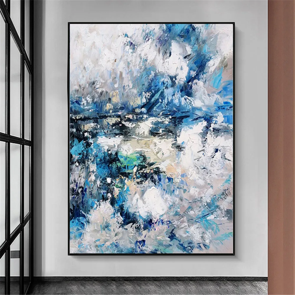 

100% Hand-painted Abstract Blue Oil Painting Modern Mural Living Room Decor Drawing Large Wall Art Can Becustomized Pattern Gift