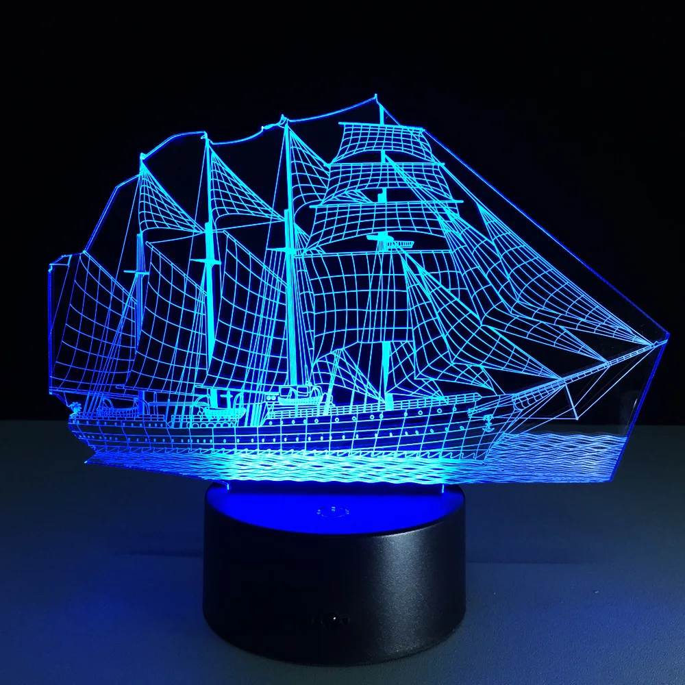 

3D Lamp LED Night Light Sail Boat Optical Illusion Novelty Table Lamp Beautiful Sea Boat Shape Night Light for gift