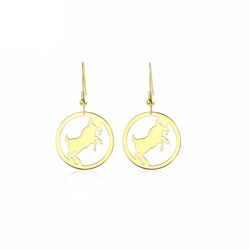 Stainless Steel Simple Style Aries Drop Earrings Round Frame Zodiac Constellation Sheep Female Jewellery