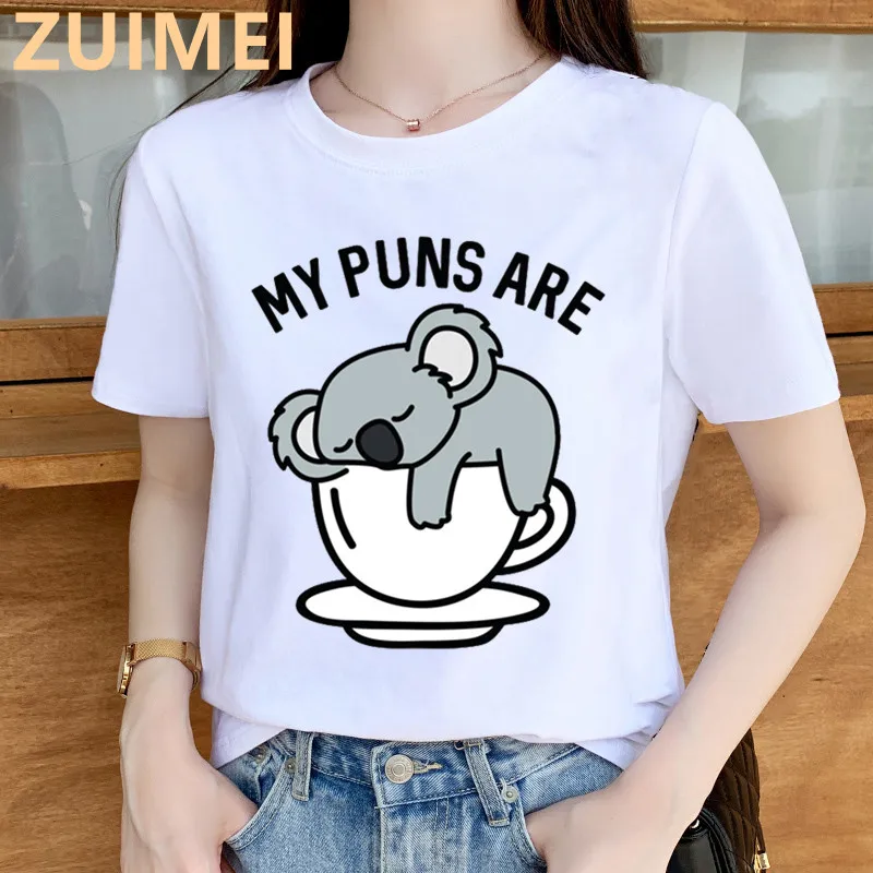 Funny Koala My Puns Are Nope Print Harajuku Top Women T-shirt Casual ladies basic O-collar Short Sleeved T-shirt Girl,Drop Ship