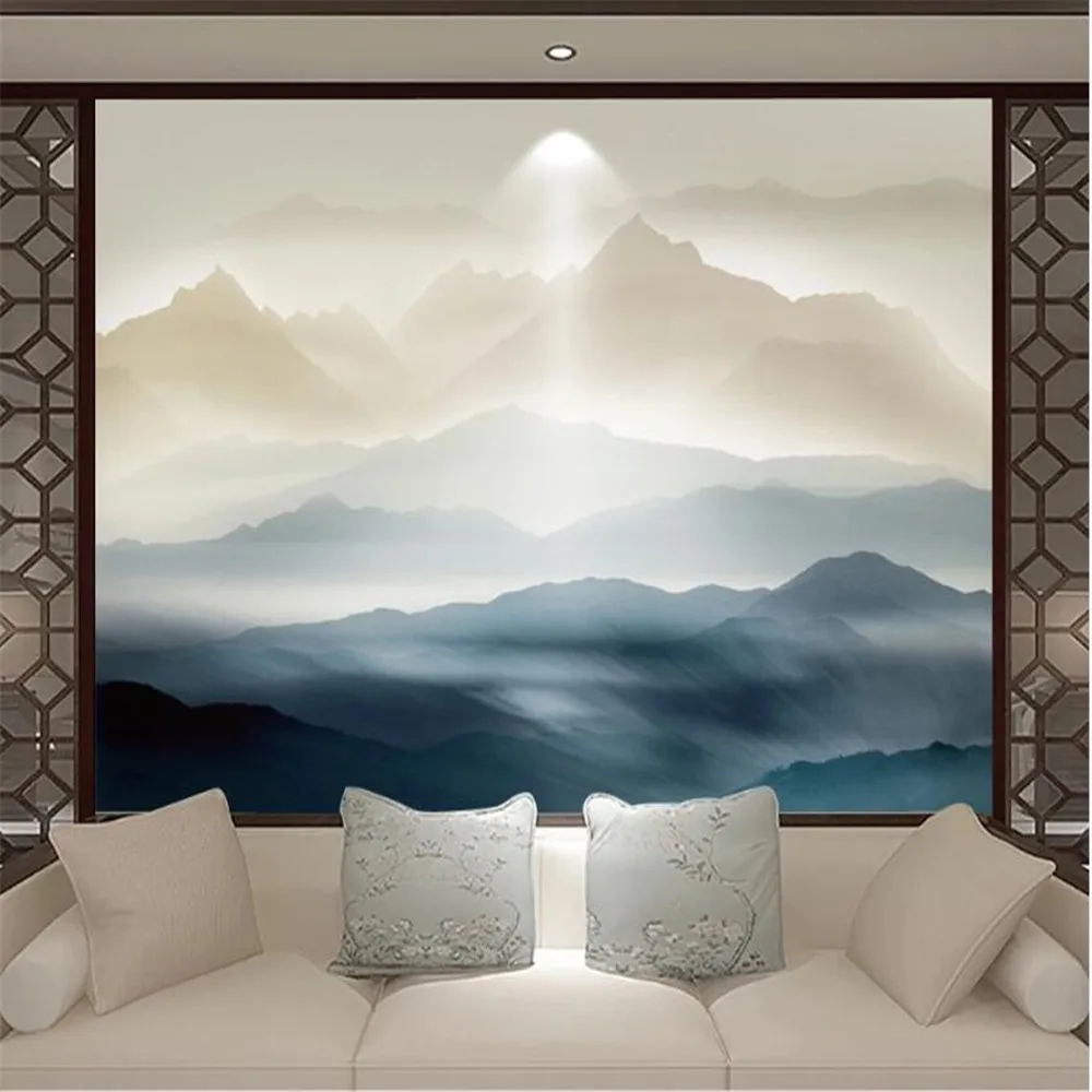 Milofi custom wall wallpaper mural 8 new Chinese Zen ink landscape painting modern simple and elegant TV sofa bedside background