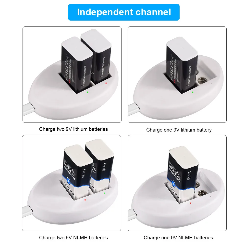 PALO 9V Ni-MH Rechargeable Battery 6F22 NIMH 300mAh 9V Batteries with 9V Battery Charger for 6F22 9V Ni-CD Ni-MH Li-ion battery