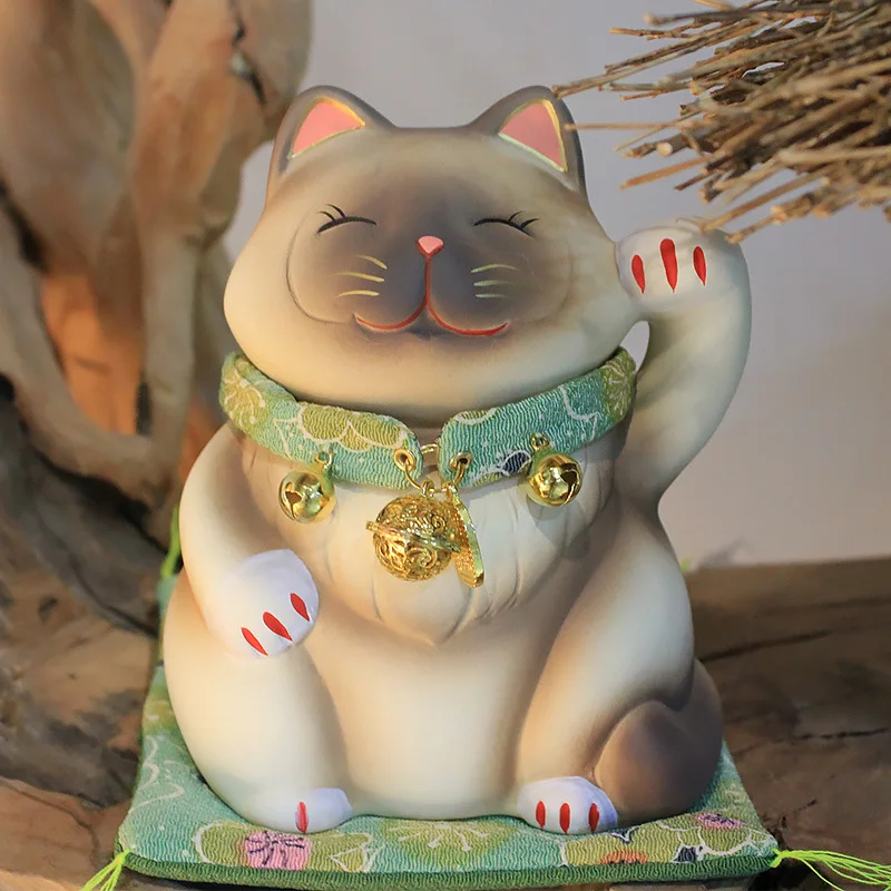 Japanese Lucky Cat Ceramic Figurine, 6-Inch Feng Shui Statue