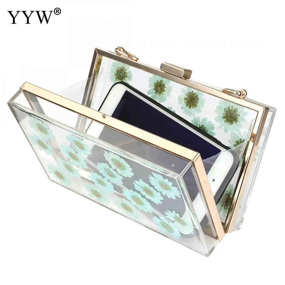 women clear purses box handbags transparent flower wild ladies hand bags small square chain crossbody bag messenger bag bolsa