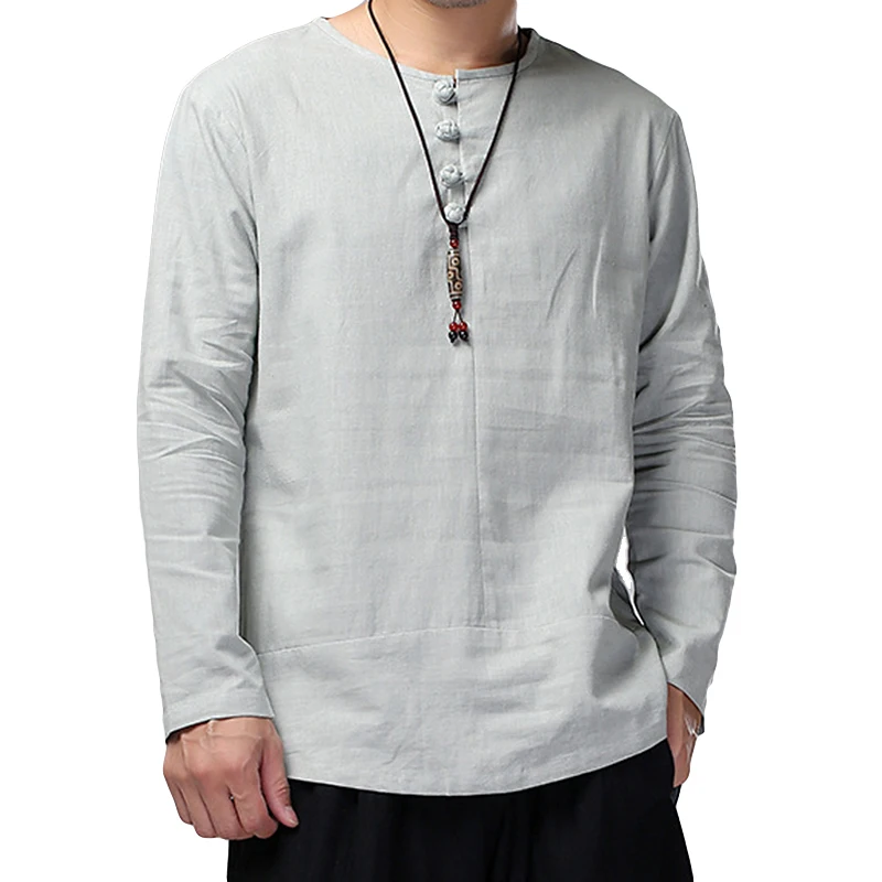 

Aransue Men's Pullover Top Chinese Style Button Elements Tshirt