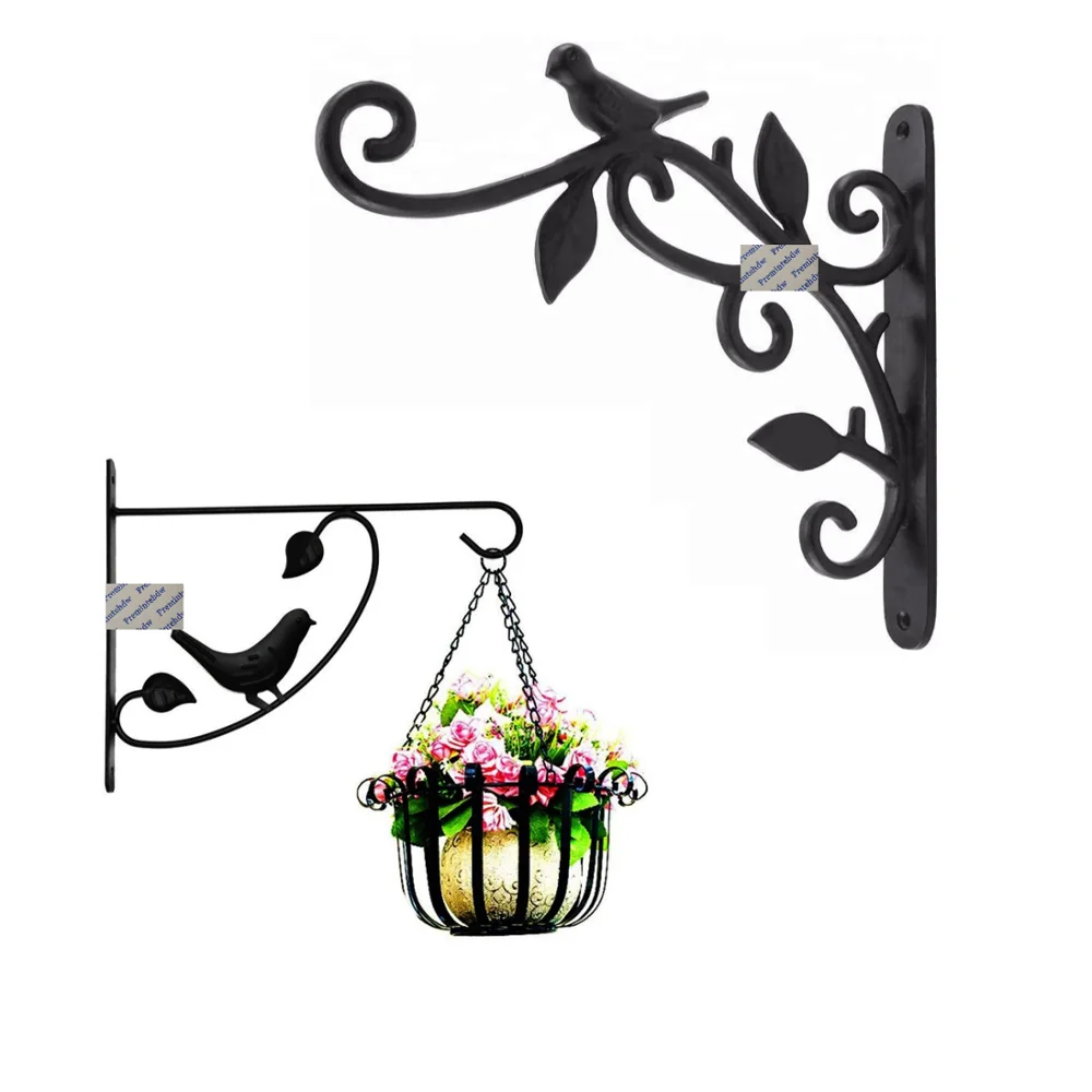 

2Pcs Black Wall Hanging Plants Bracket Planter Hook Flower Pot Bird Feeder Wind Chimes Lanterns Patio Lawn Garden Outdoor Porch