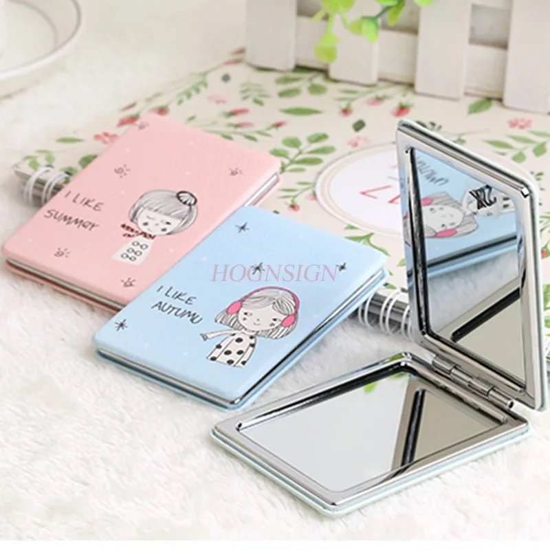 small mirror Portable mirror folding double-sided small leather mirror portable rectangular two-sided flip small mirror small