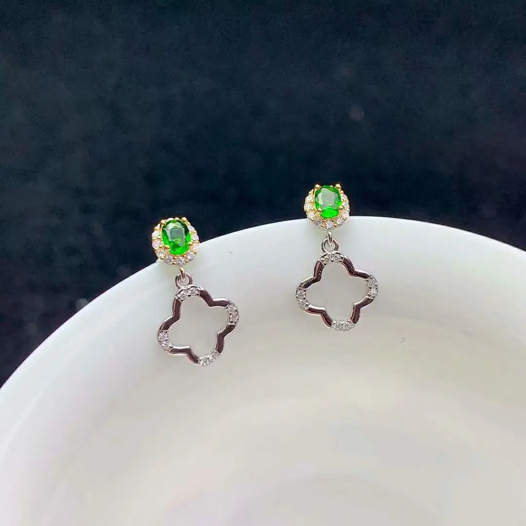 

LANZYO 925 Sterling Silver natuarl Diopside Star Moon Stud Earrings Girls Birthday Gift Fine Jewelry e03046652agt